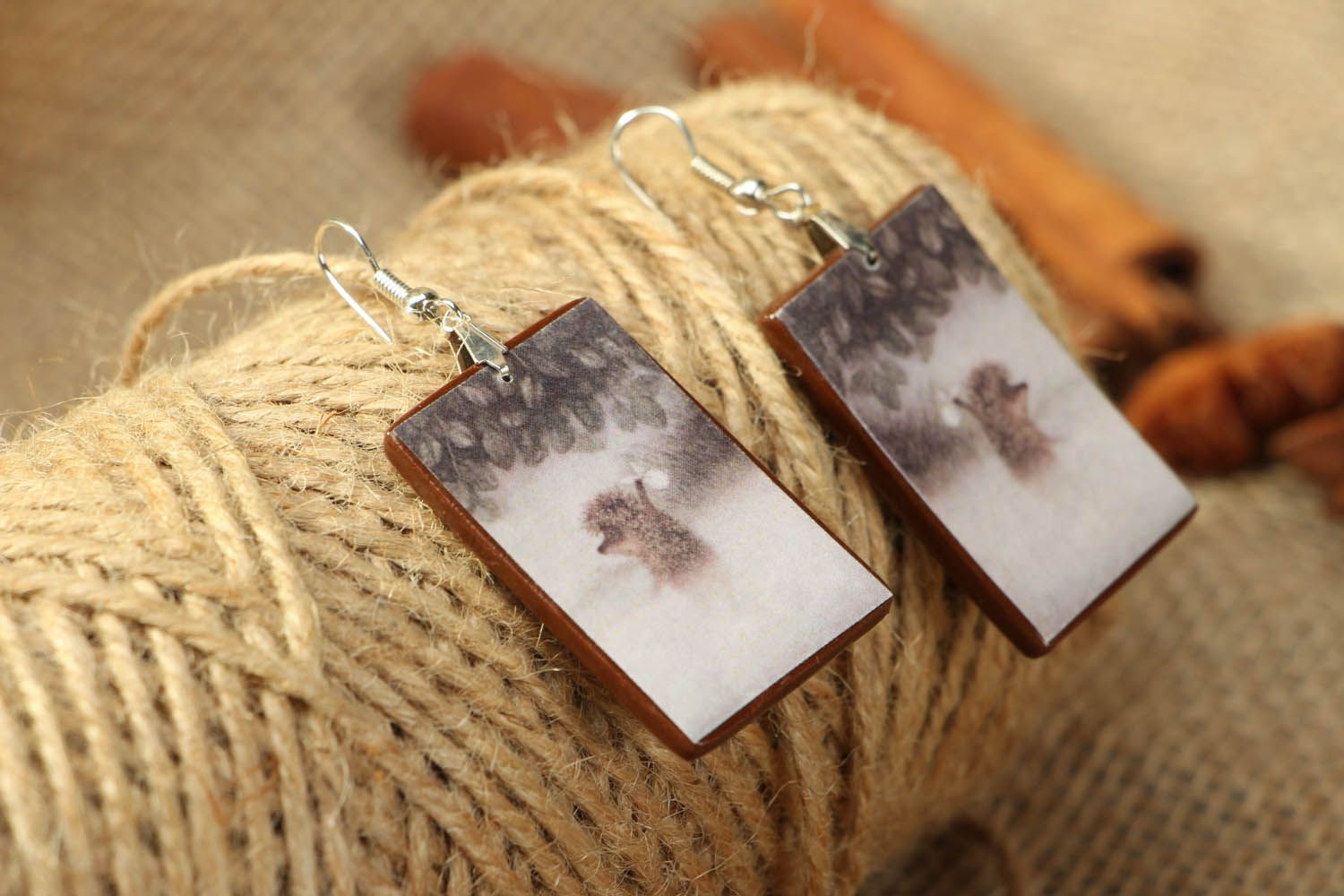 Polymer clay earrings Hedgehog in the Fog photo 3