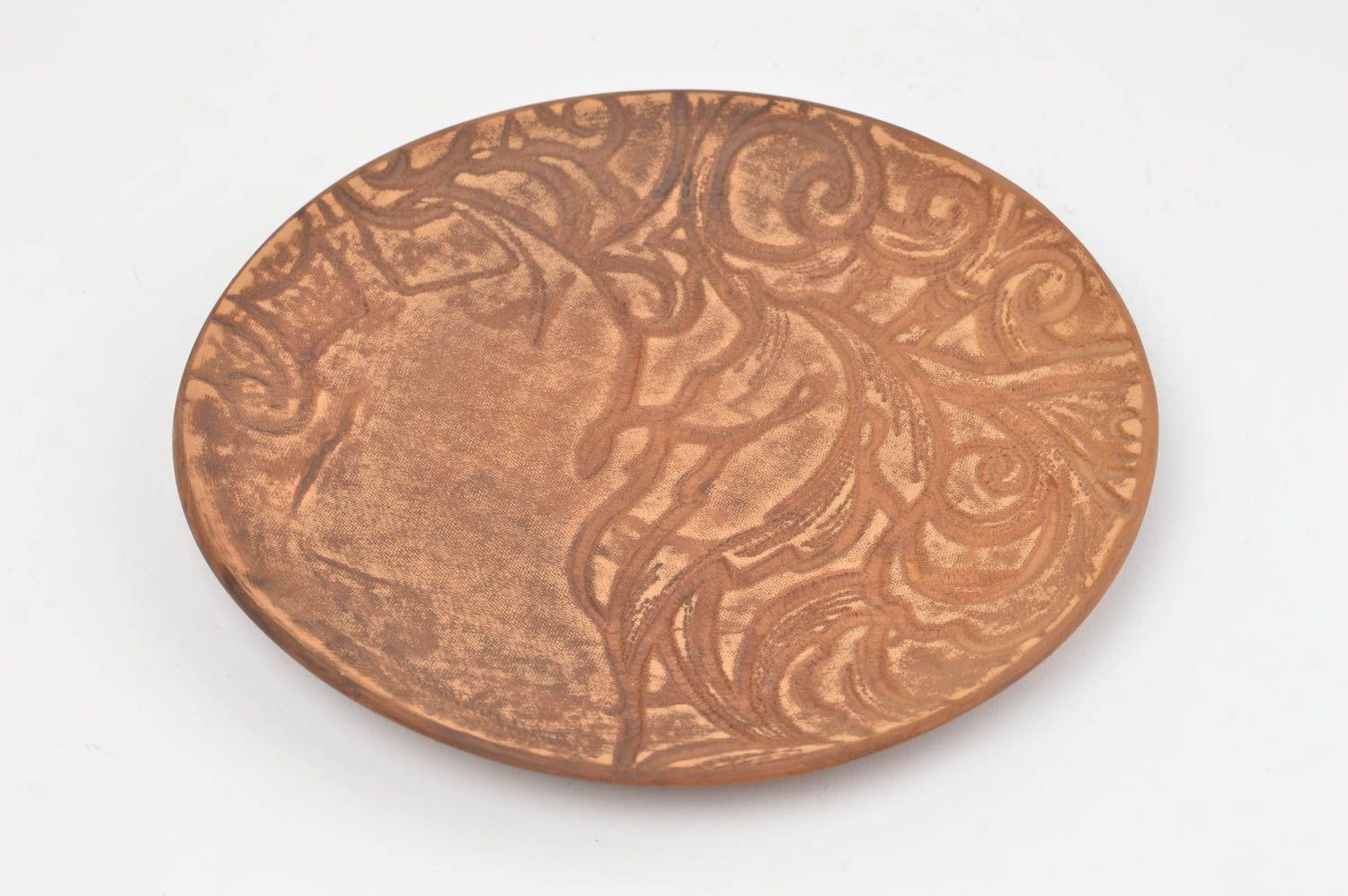 Assiette en céramique brune à motifs faite main écologique originale jolie  photo 2