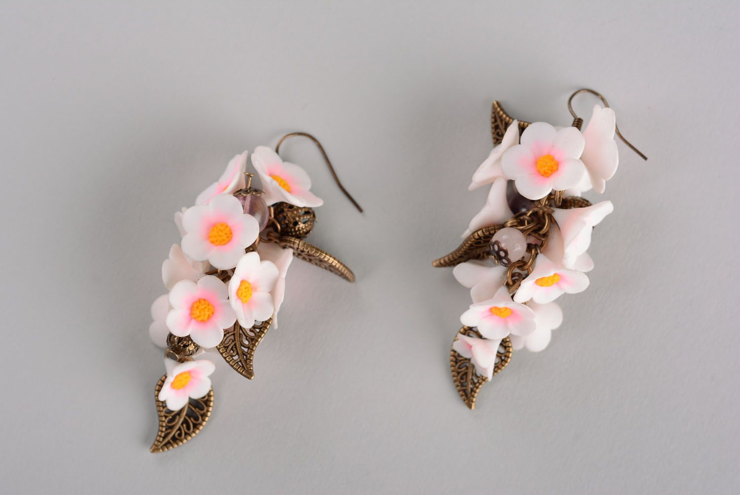 Handmade plastic earrings Sakura photo 1