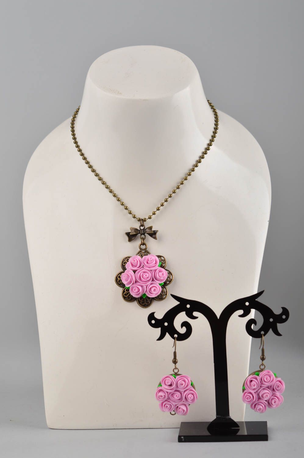 Handmade jewelry set designer accessories flower earrings pendant necklace photo 1