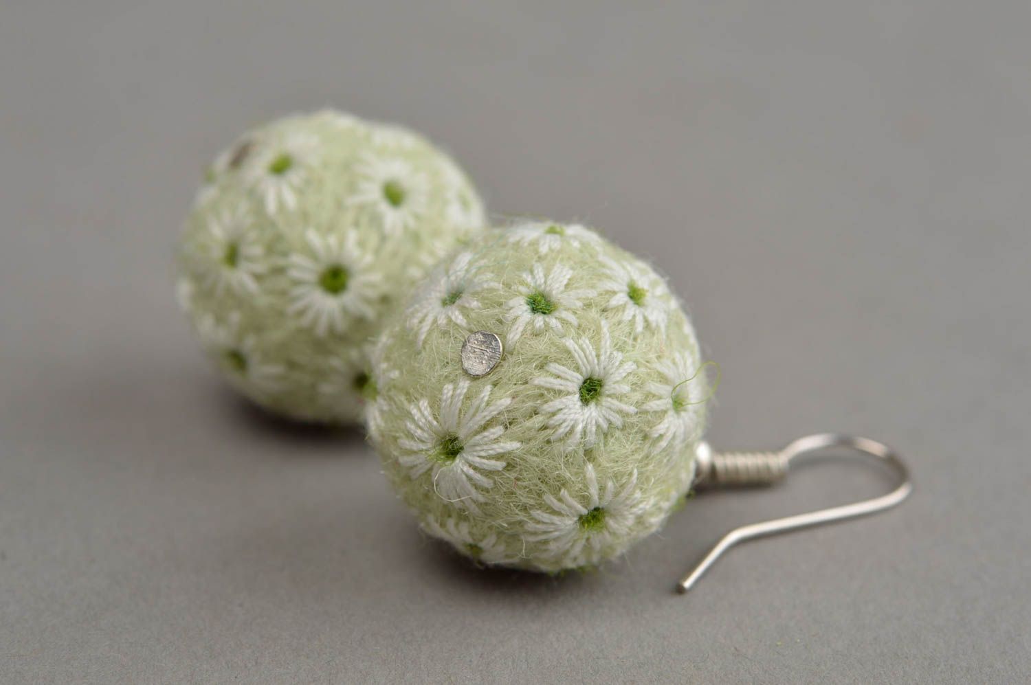 Handmade earrings felted balls earrings for women designer accessories  photo 3