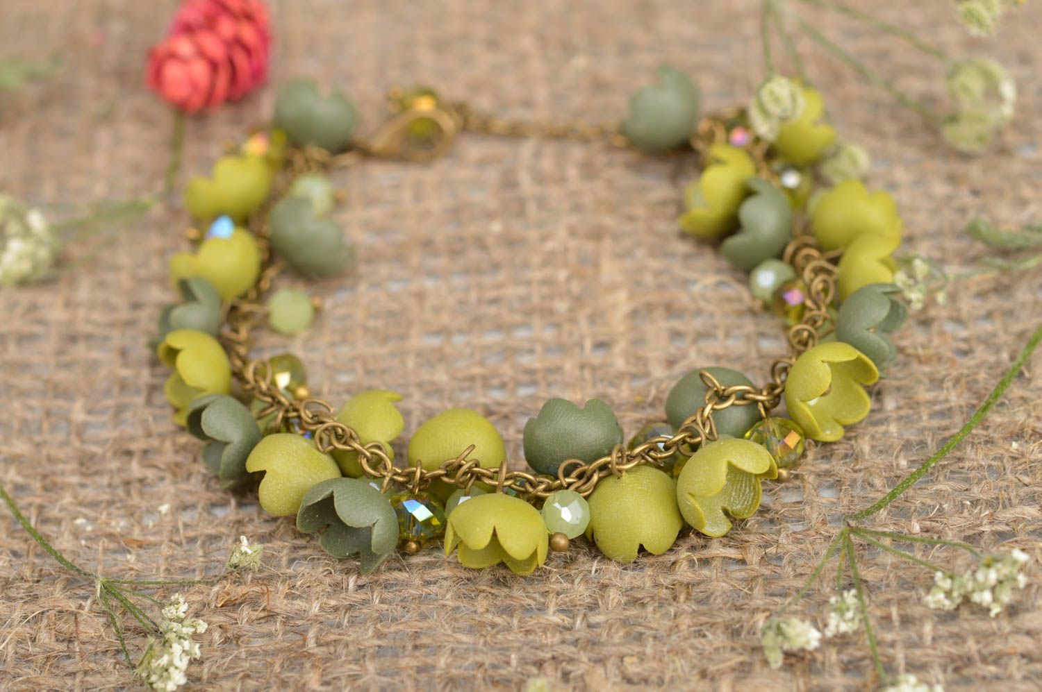 Handmade beautiful green bracelet accessory made of polymer clay cute accessory photo 1