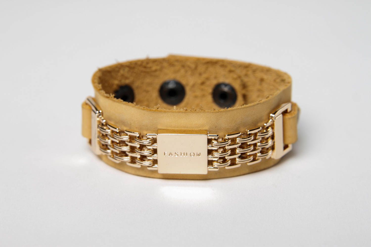 Bracelet cuir Bijoux fait main jaune large en métal design Accessoire femme photo 3