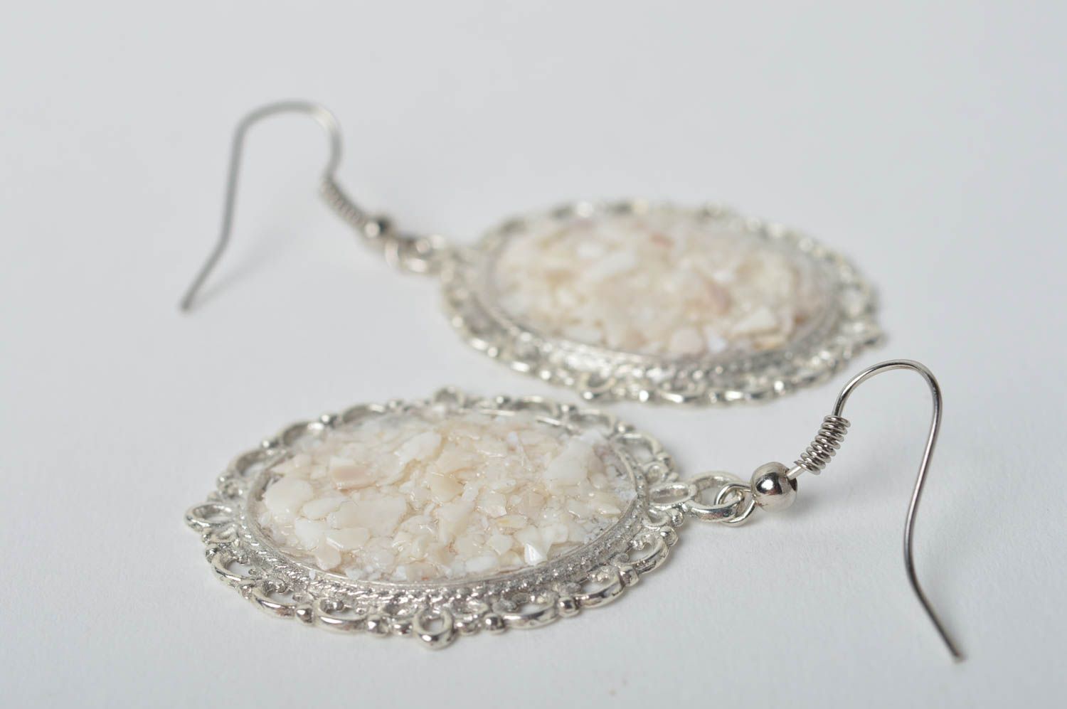 Stylish handmade metal earrings nacre stone earrings fashion accessories photo 3