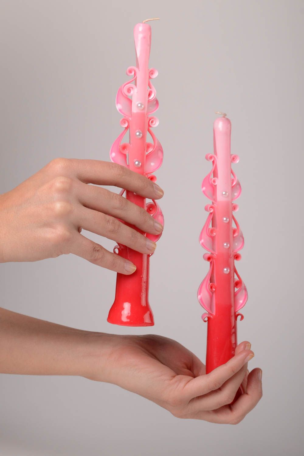Розовые свечи ручной работы парафиновые свечи необычный подарок 2 штуки фото 2