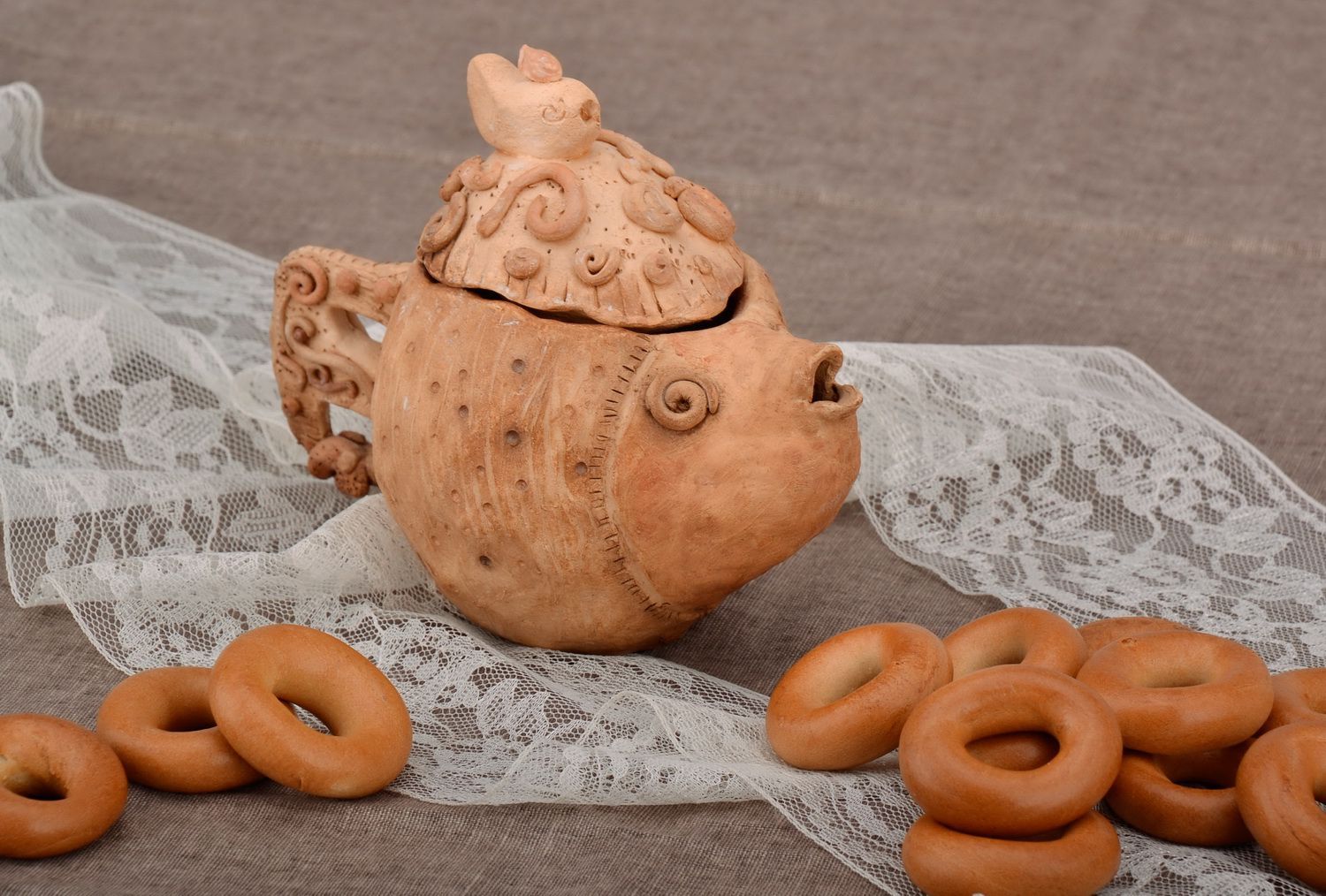 Clay teapot in the form of fish  photo 5