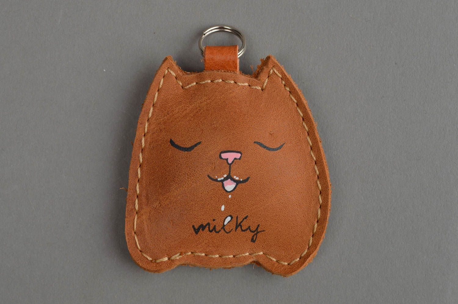 Beautiful funny handmade leather keychain leather handicrafts gifts for her photo 2