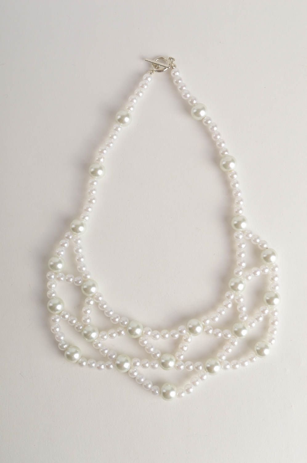 Handmade white beaded necklace elegant evening necklace female jewelry photo 2
