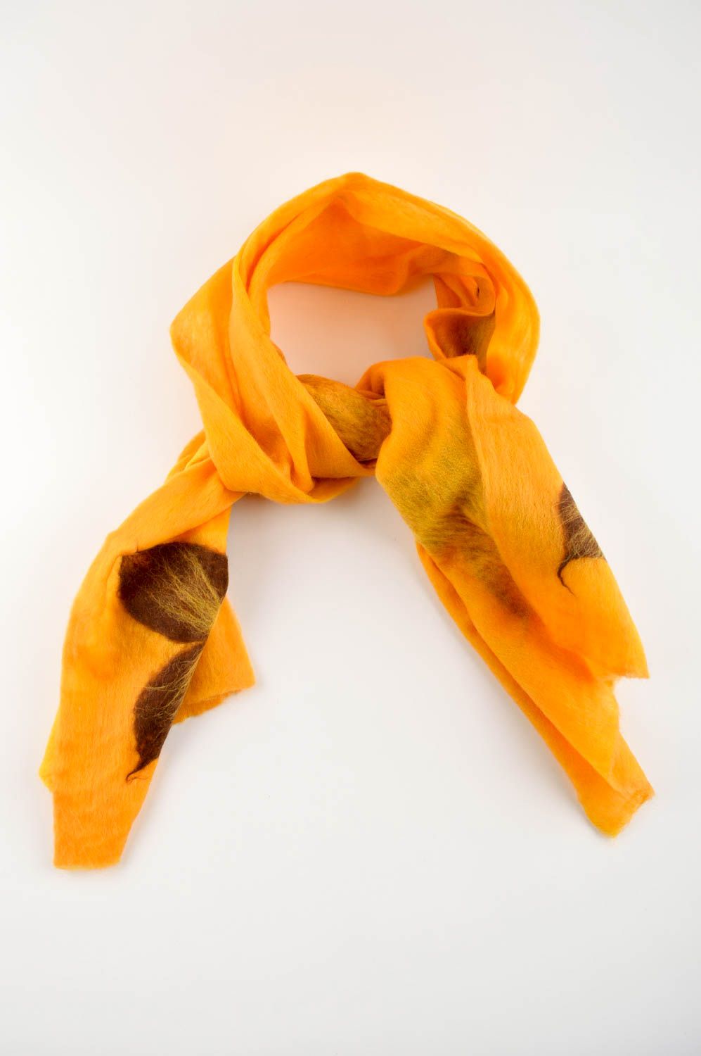 Женский шарф ручной работы шерстяной шарф желтый с цветком валяный шарф фото 2