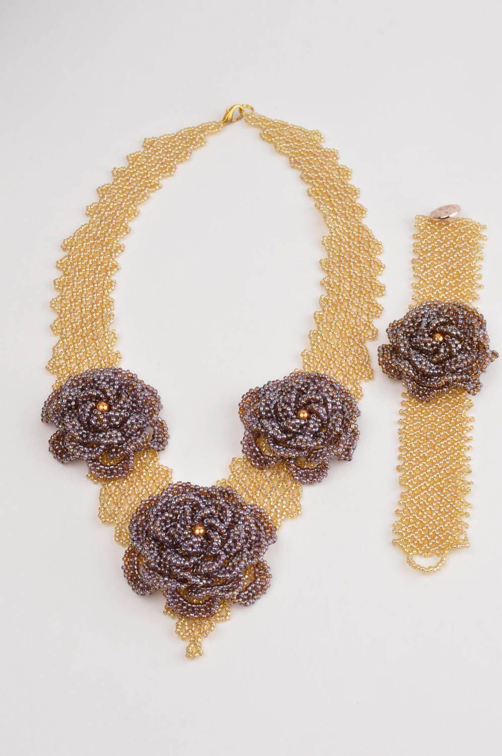 Stylish handmade jewelry set beaded necklace and bracelet handmade gifts photo 2