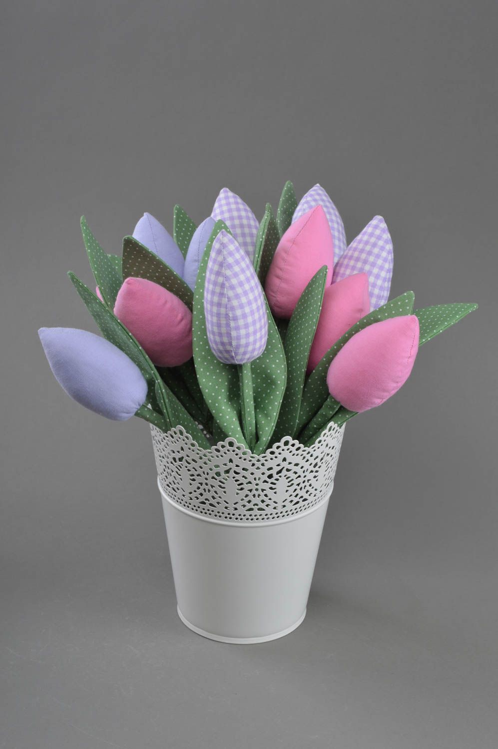 Dekorative Blume Violette Tulpe aus Stoff kariert handmade Schmuck für Interieur foto 3