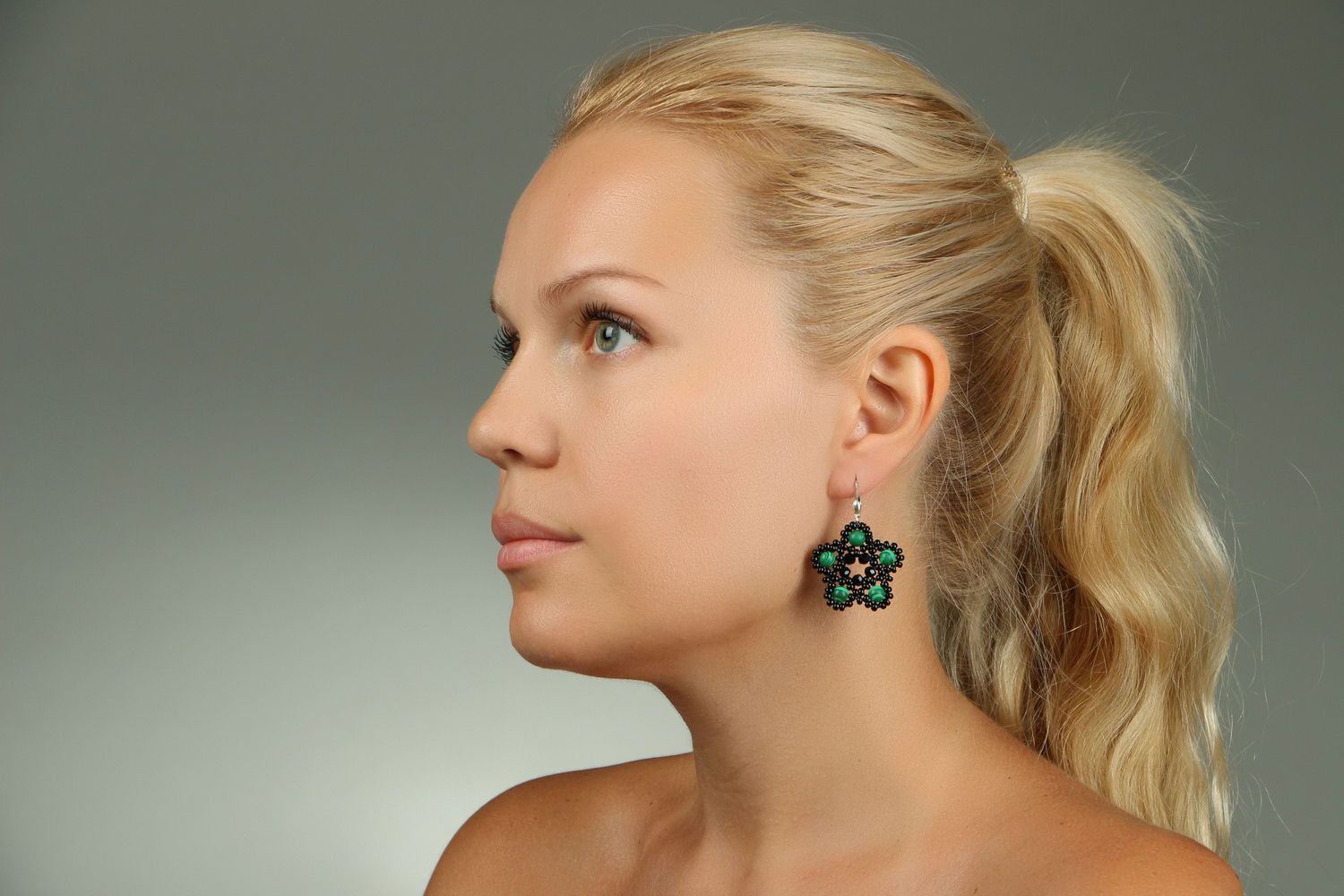 Earrings made of Czech beads and malachite photo 4
