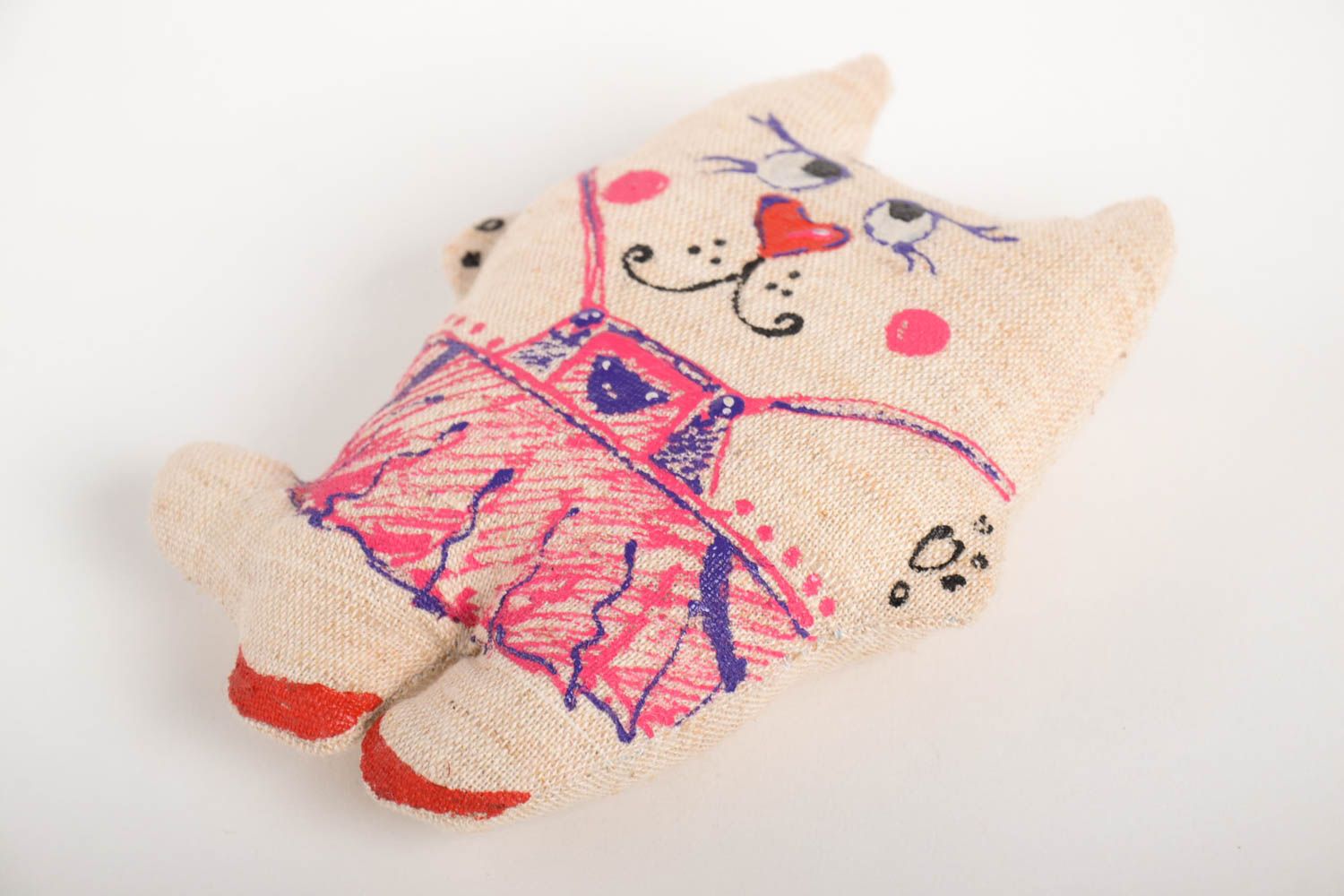 Handmade Kuscheltier Katze im Overall Stoff Spielzeug Geschenk für Kinder foto 1