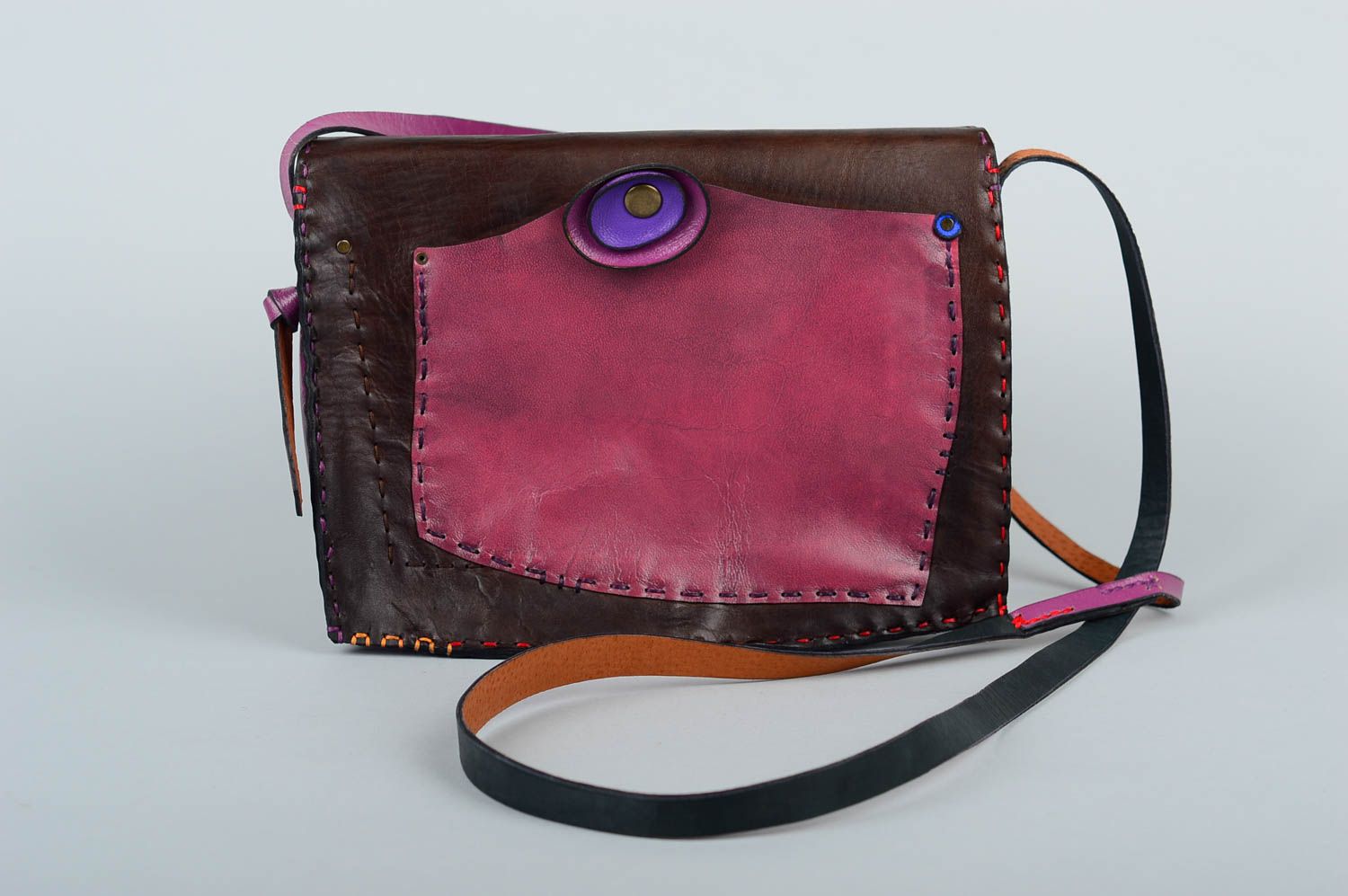 Сумка ручной работы сумка через плечо кожаная сумка фиолетовая красивая фото 3