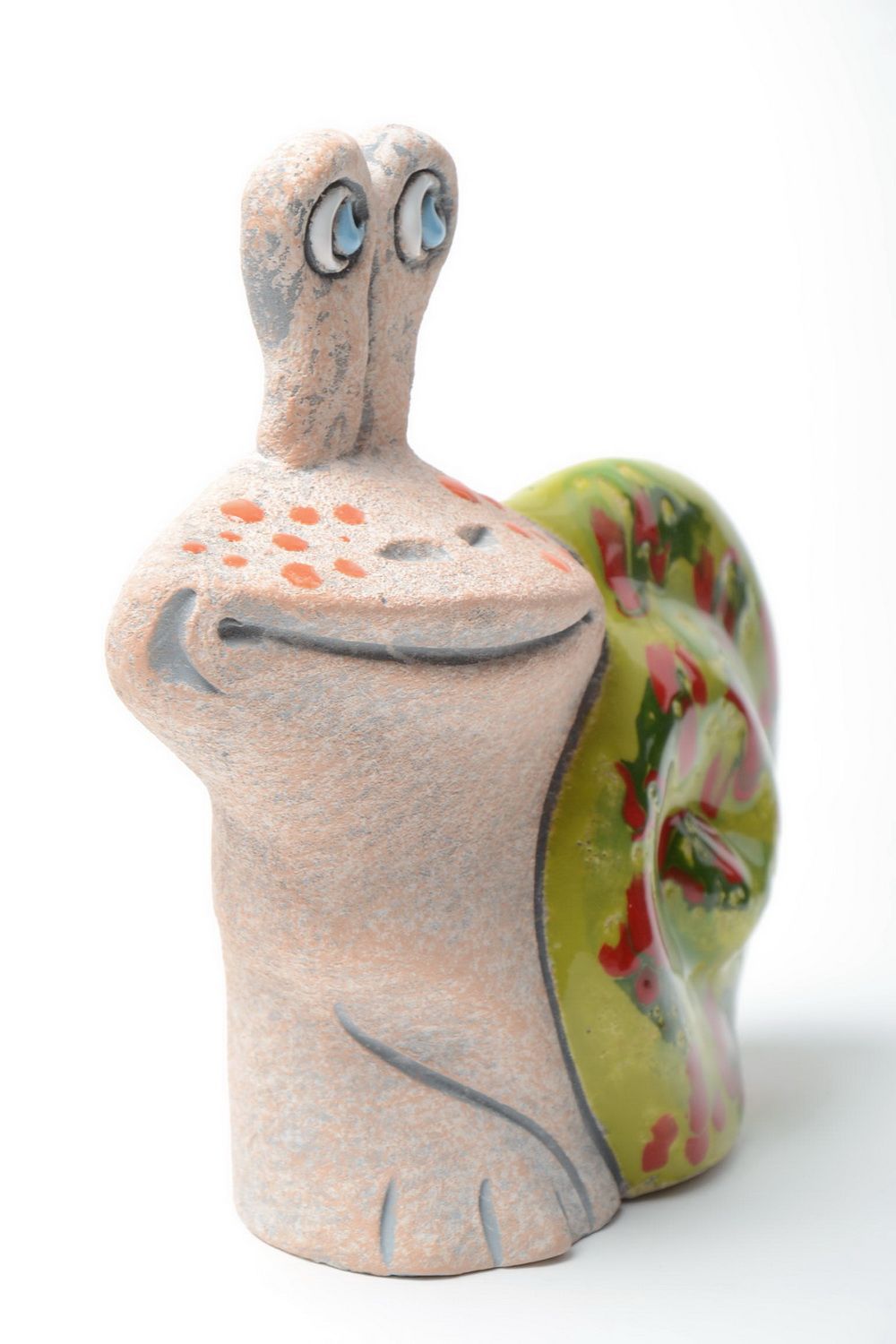 Tirelire en céramique peinte aux colorants faite main Escargot vert statuette photo 2