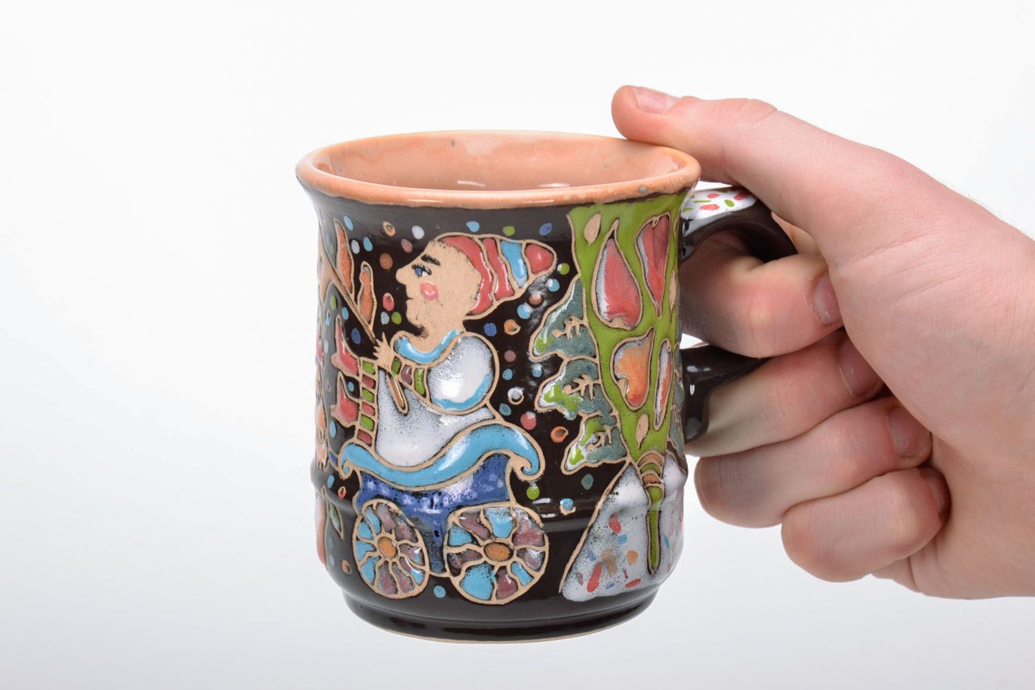 8 oz porcelain glazed clay coffee mug with hand-painted horse pattern photo 5