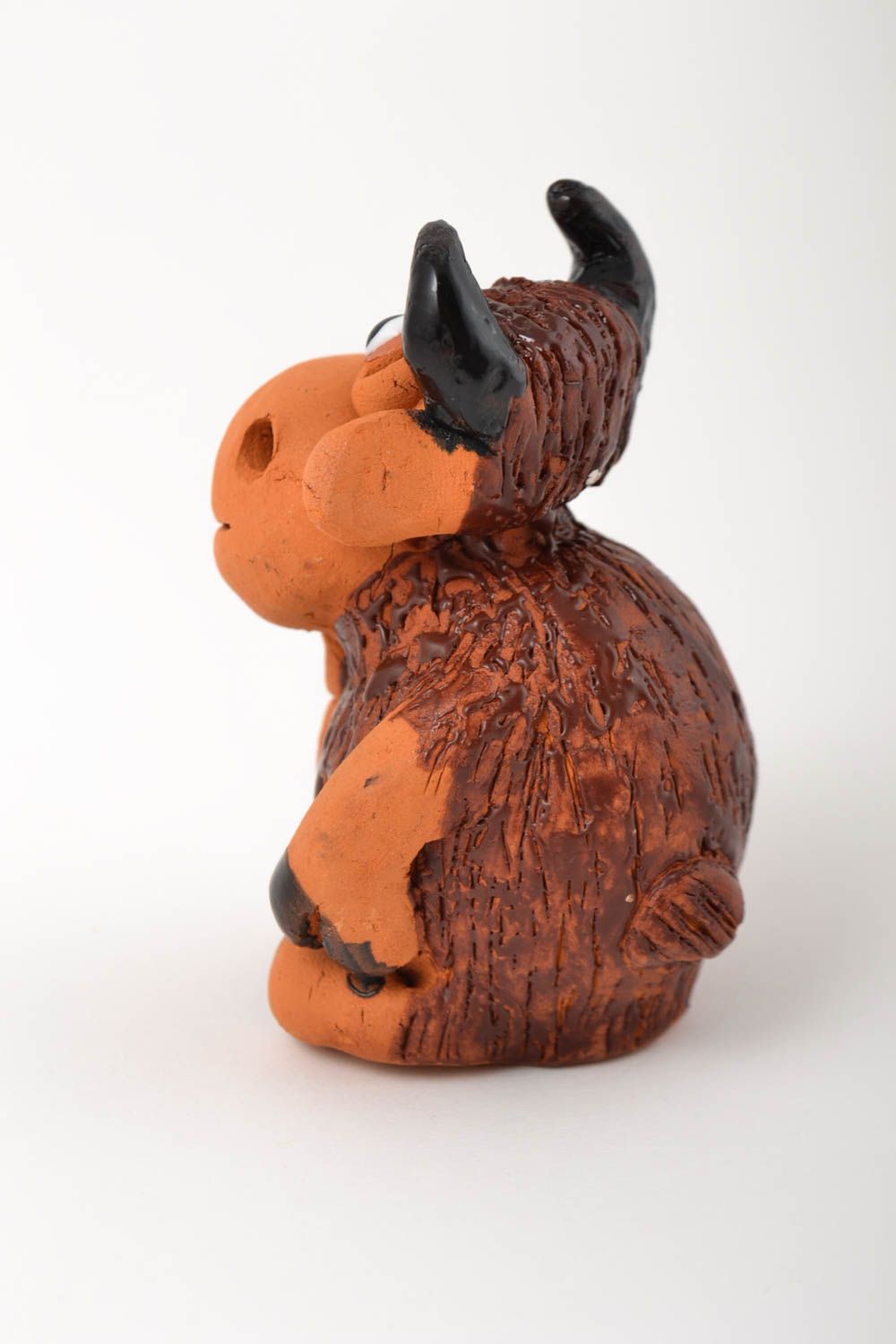 Коллекционная фигурка ручной работы статуэтка для дома игрушка из глины бычок фото 2