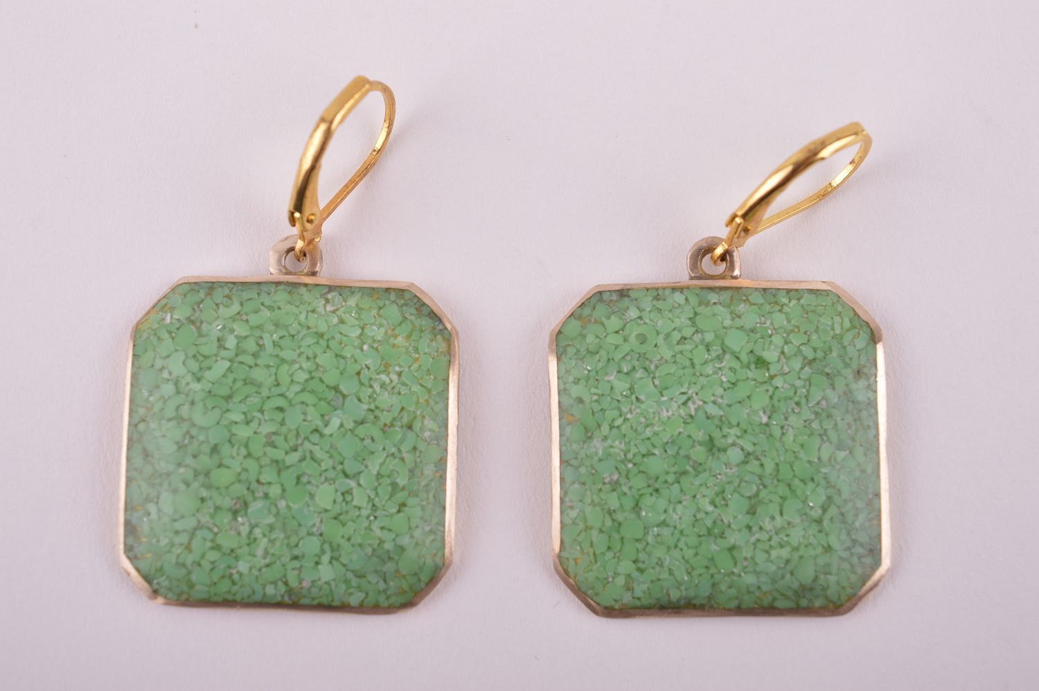 Украшение из латуни handmade серьги из натуральных камней модные серьги зеленые фото 3