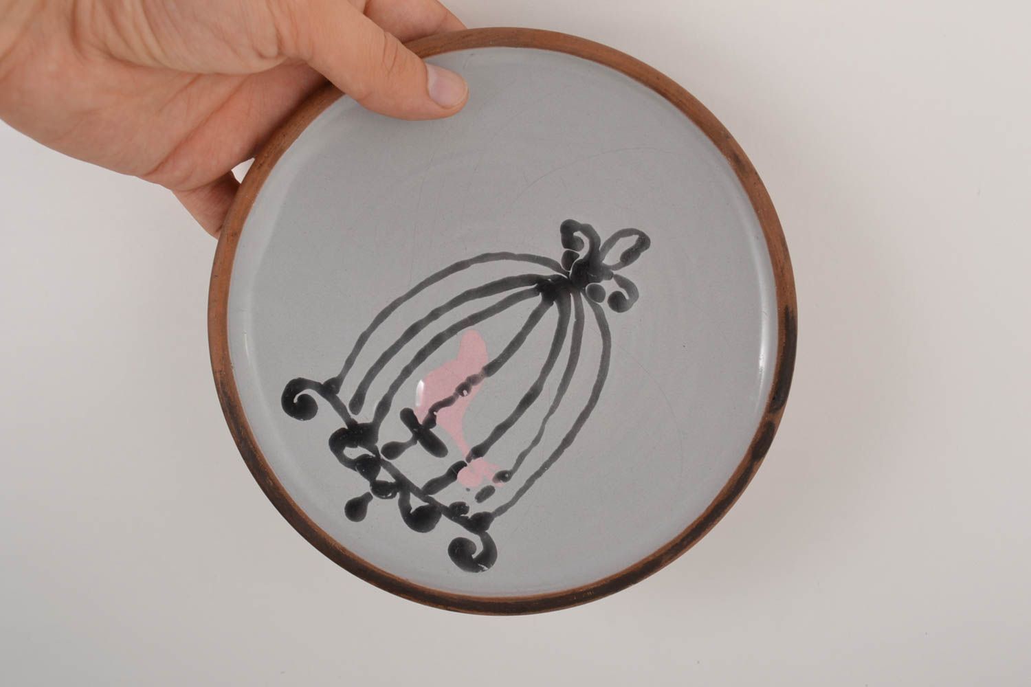 Керамическая тарелка большая керамика ручной работы глиняная тарелка с птицей фото 5
