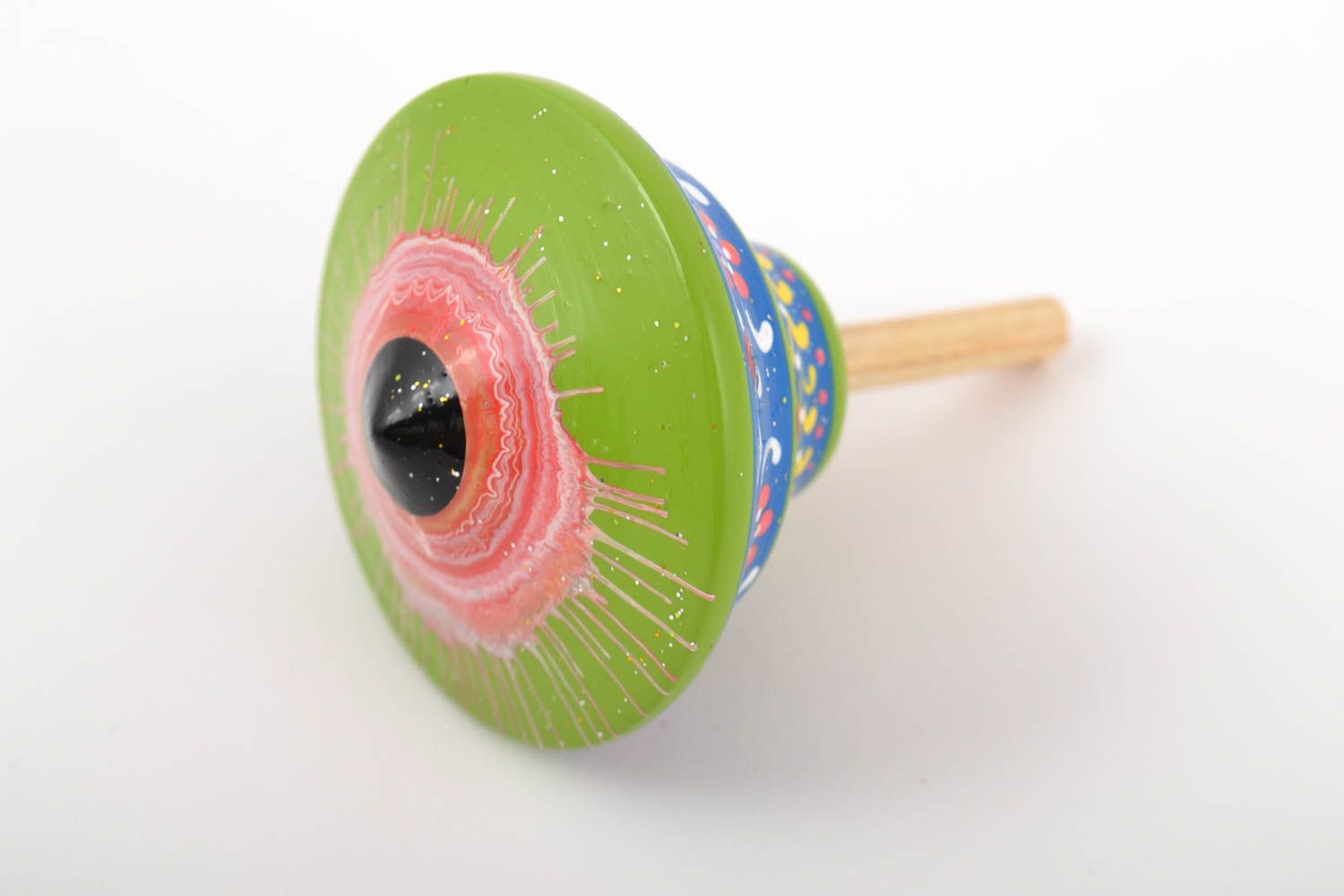 Игрушка из дерева ручной работы юла игрушка детская юла с красочными узорами фото 4