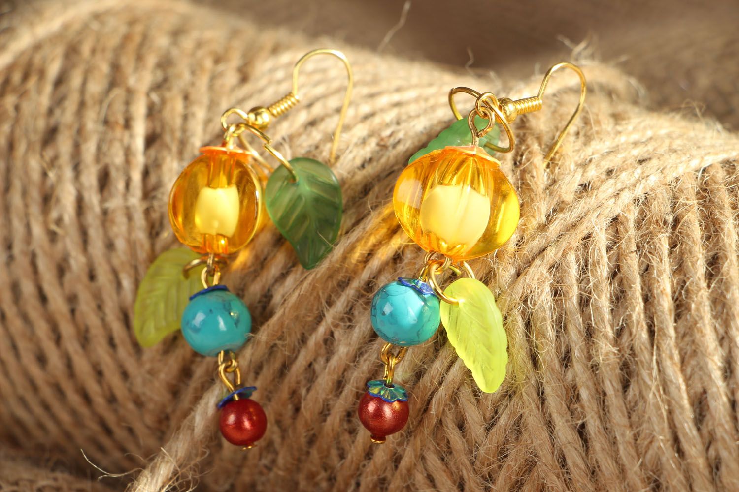 Earrings with plastic and glass beads photo 4