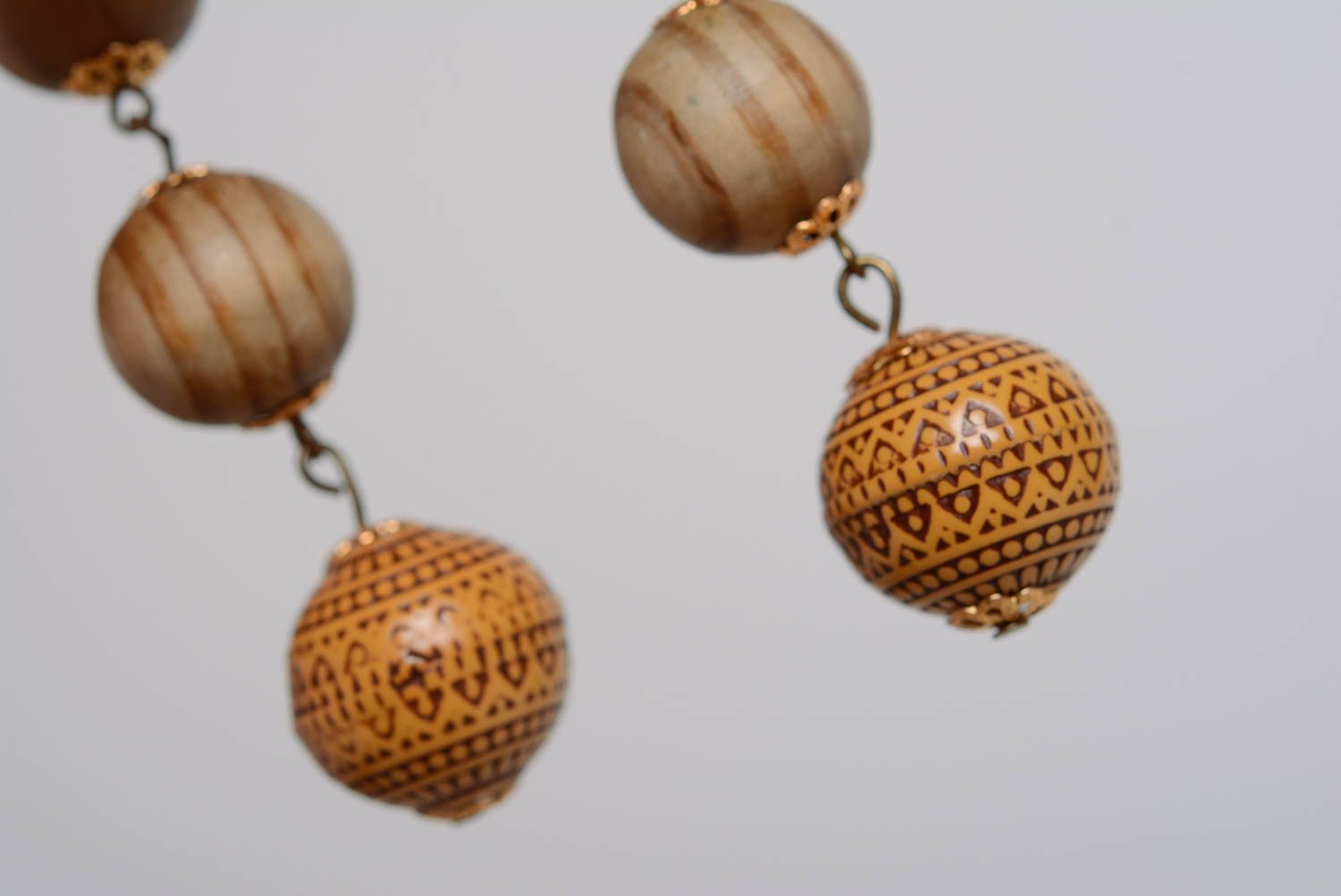 Long earrings made of wooden beads handmade beautiful female designer jewelry photo 2