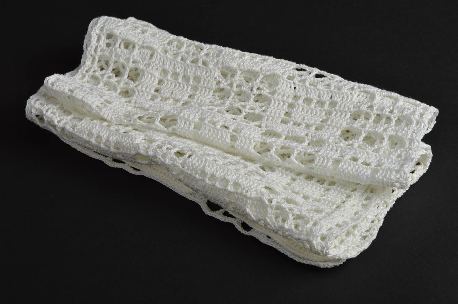 Unique handmade delicate white rectangular table napkin made of cotton photo 4