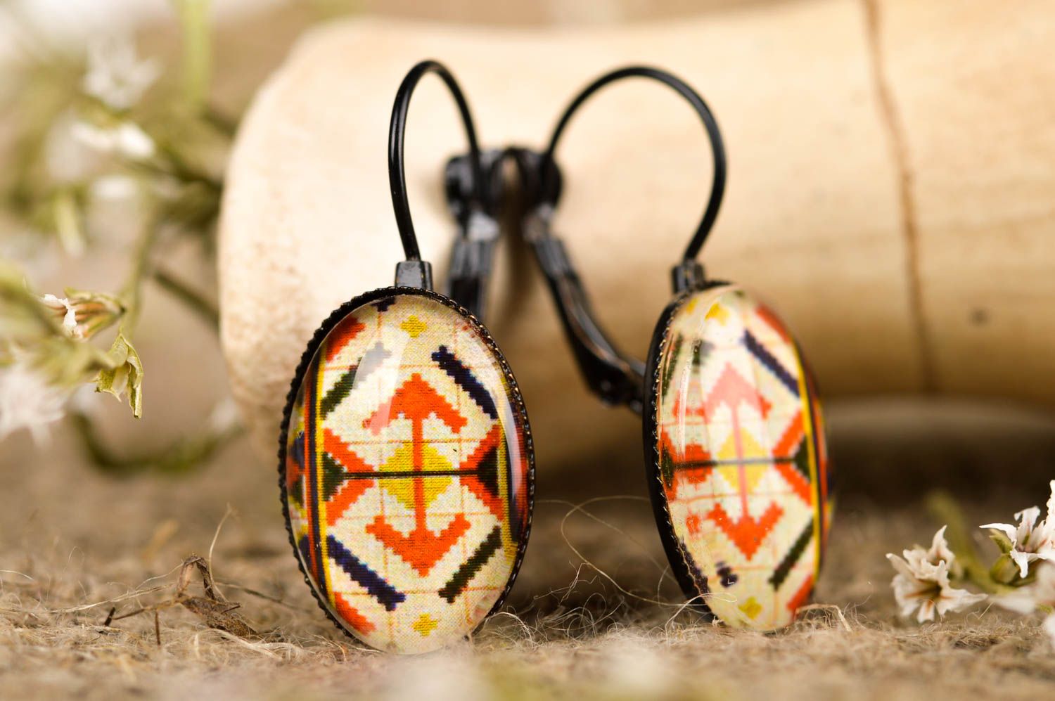 Unusual handmade cabochon earrings metal craft handmade accessories for girls photo 1