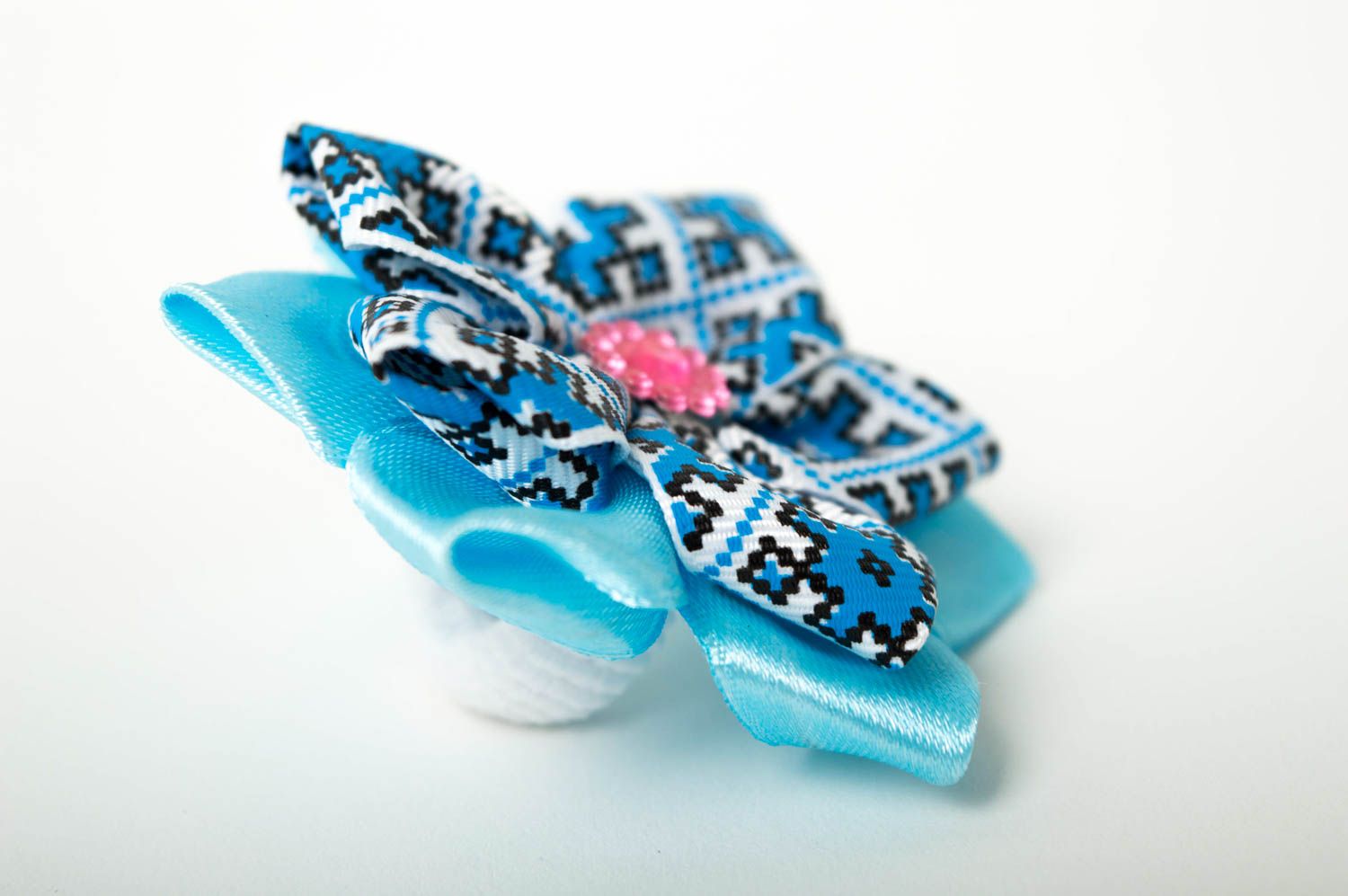 Handmade Blumen Haargummi Mädchen Haarschmuck Accessoire für Haare blaues Muster foto 3