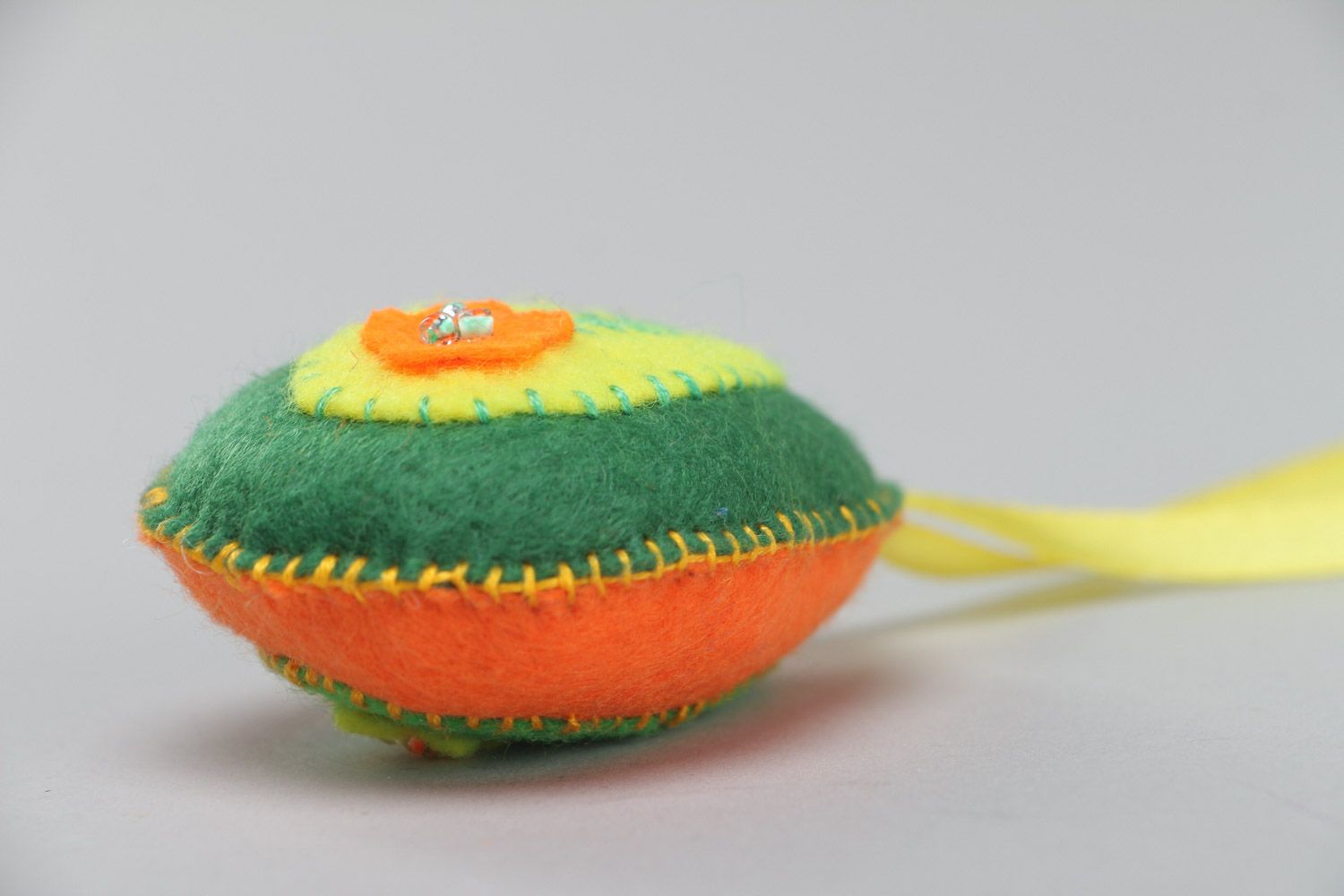 Handmade felt soft interior pendant Easter egg of green and orange colors photo 3