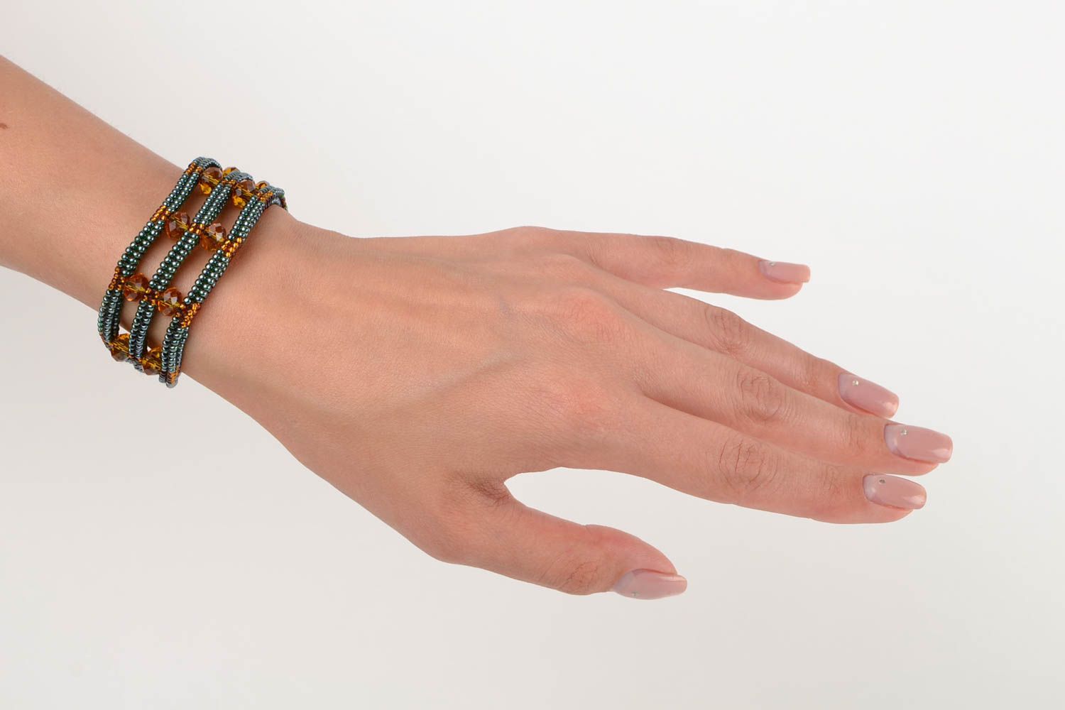 Three layers handmade beaded bracelet for women photo 2