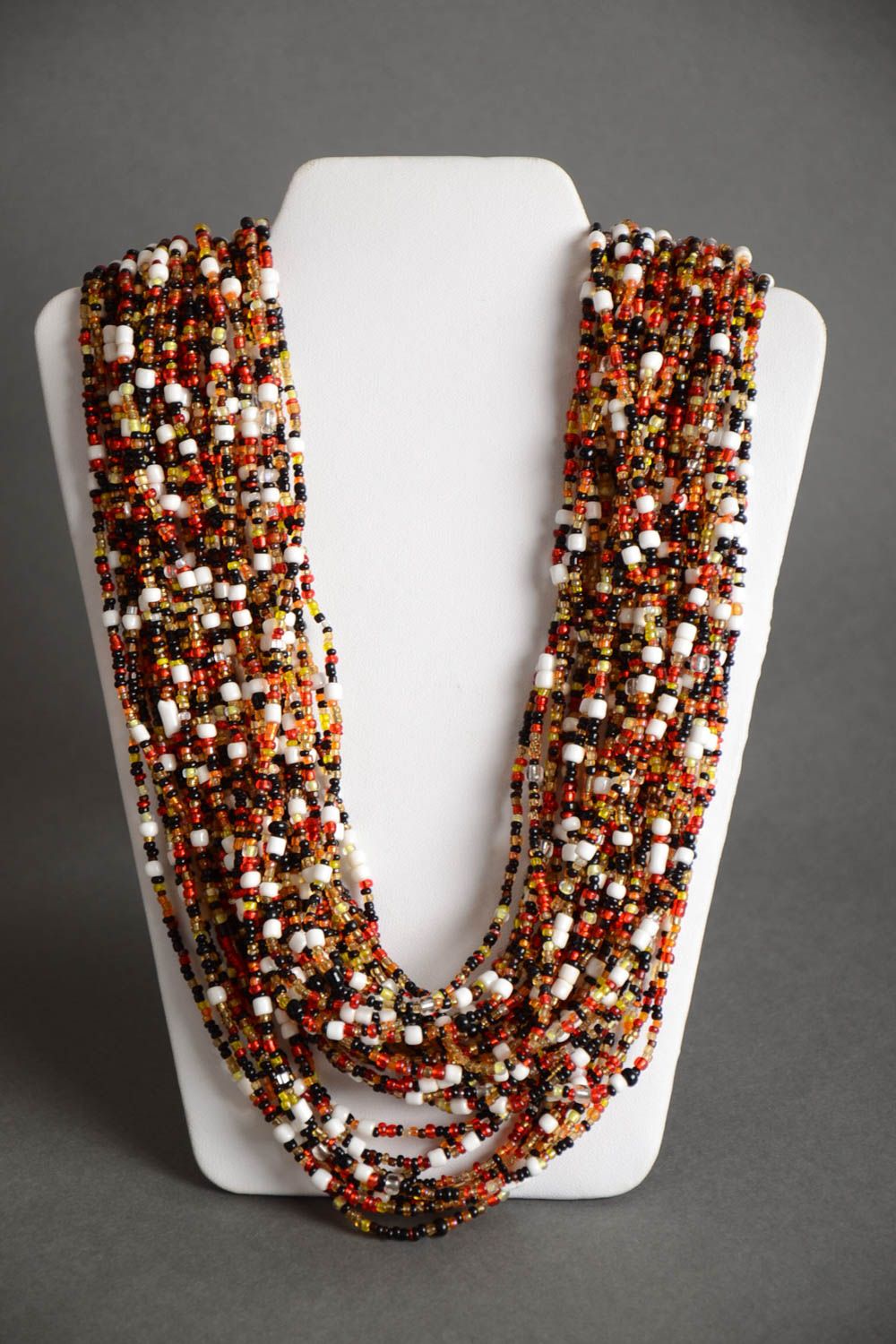 Handmade colorful motley airy multi row necklace crocheted of Czech beads photo 2