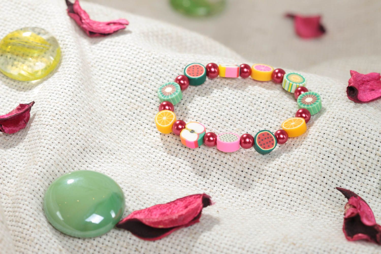 Children's handmade designer polymer clay bracelet with beads Fruit photo 1