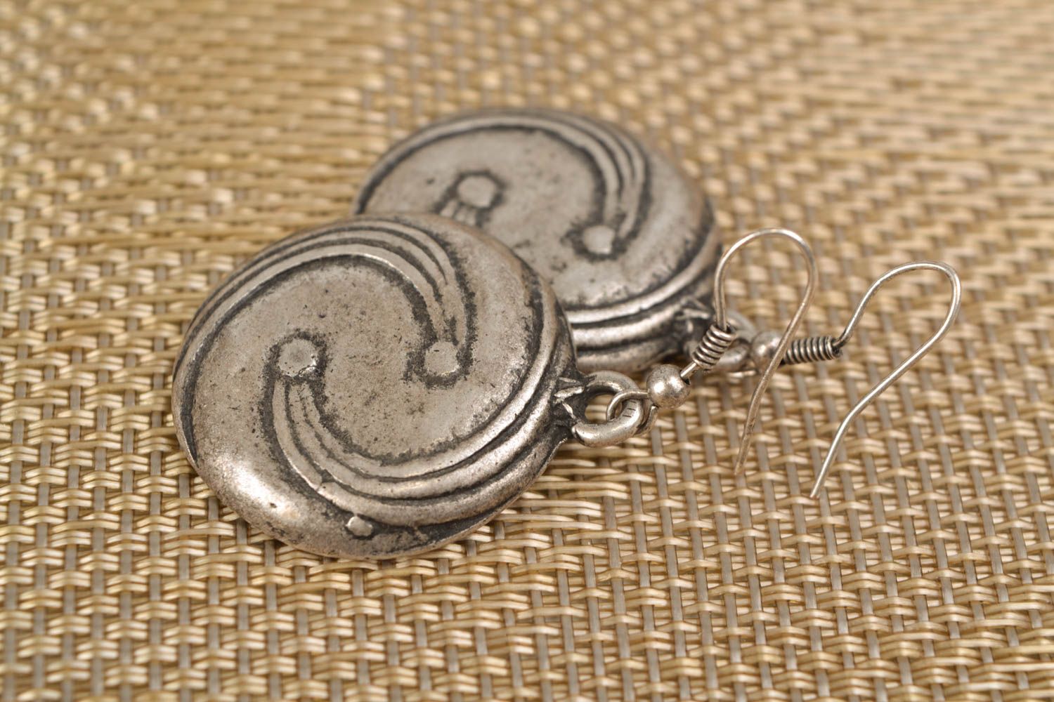 Round metal earrings Symbol of Two Initials photo 1