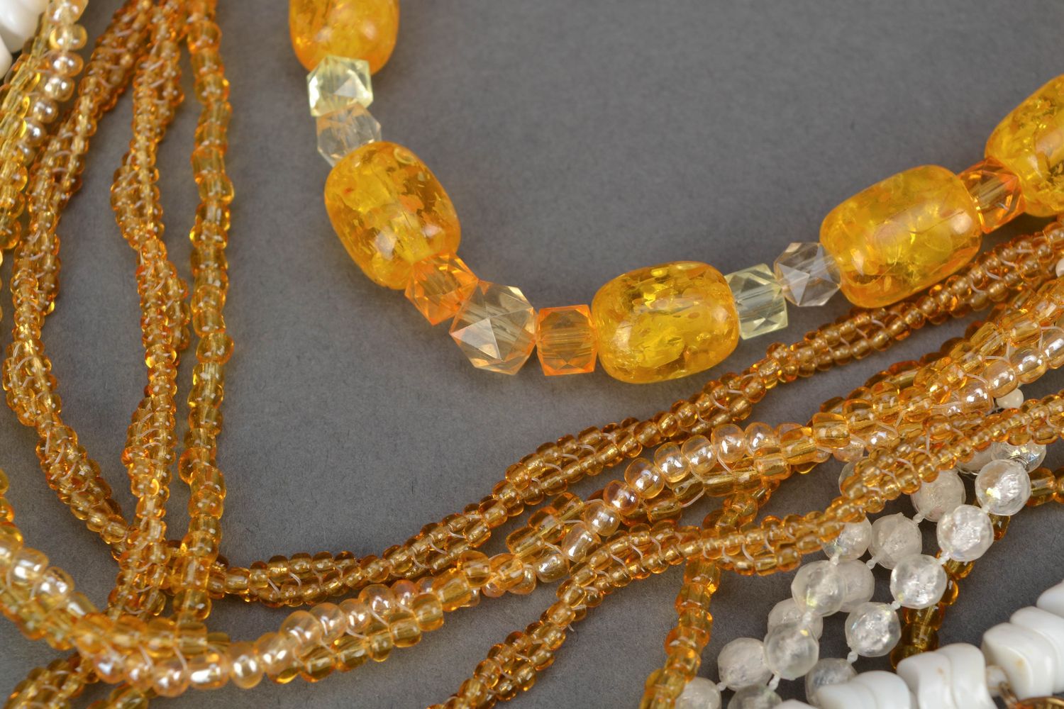 Multirow amber and Czech glass bead necklace photo 4