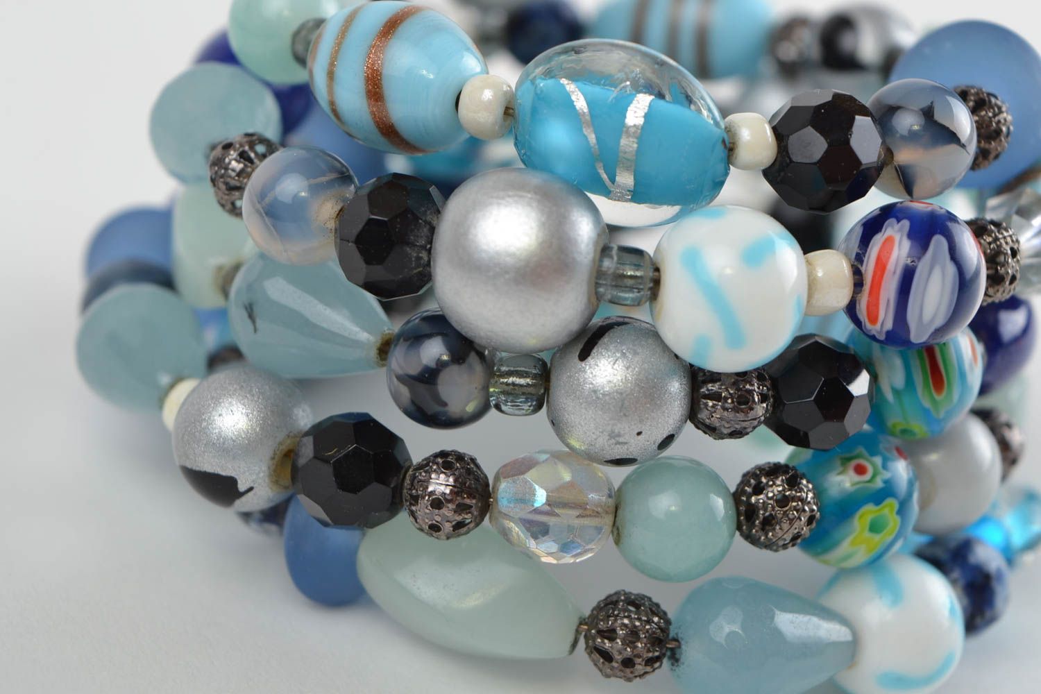 Designer multi row blue and black agate bead wrist bracelet for women  photo 3