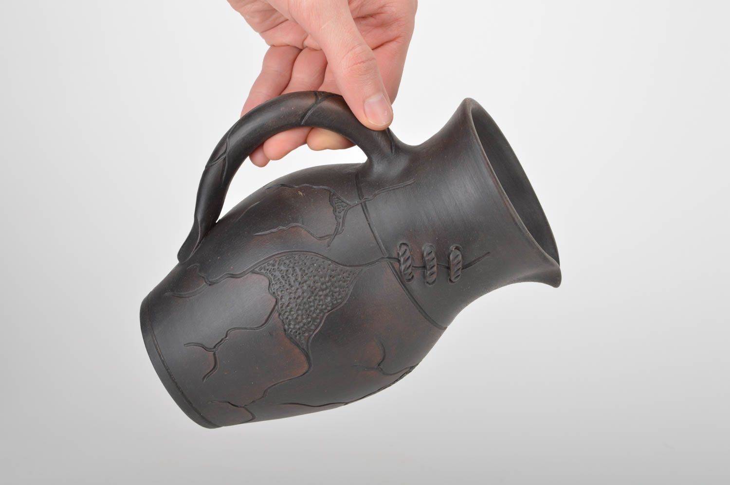 60 oz ceramic water jug with handle in dark brown color 2 lb photo 3