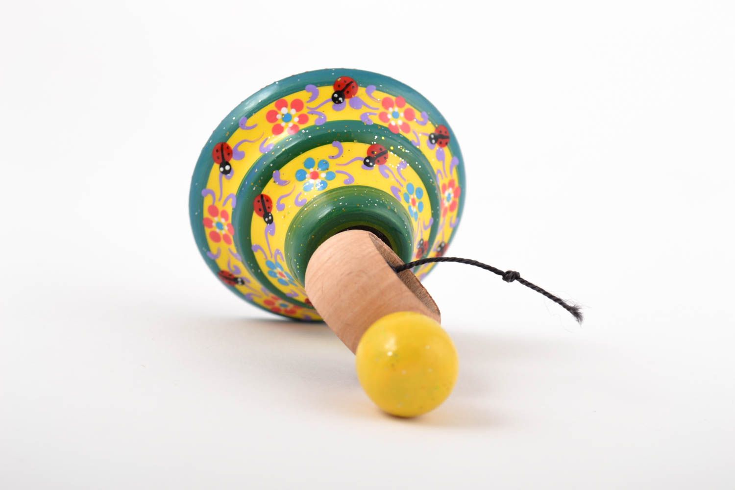 Peonza de madera hecha a mano juguete para niños con ornamentos regalo original foto 5