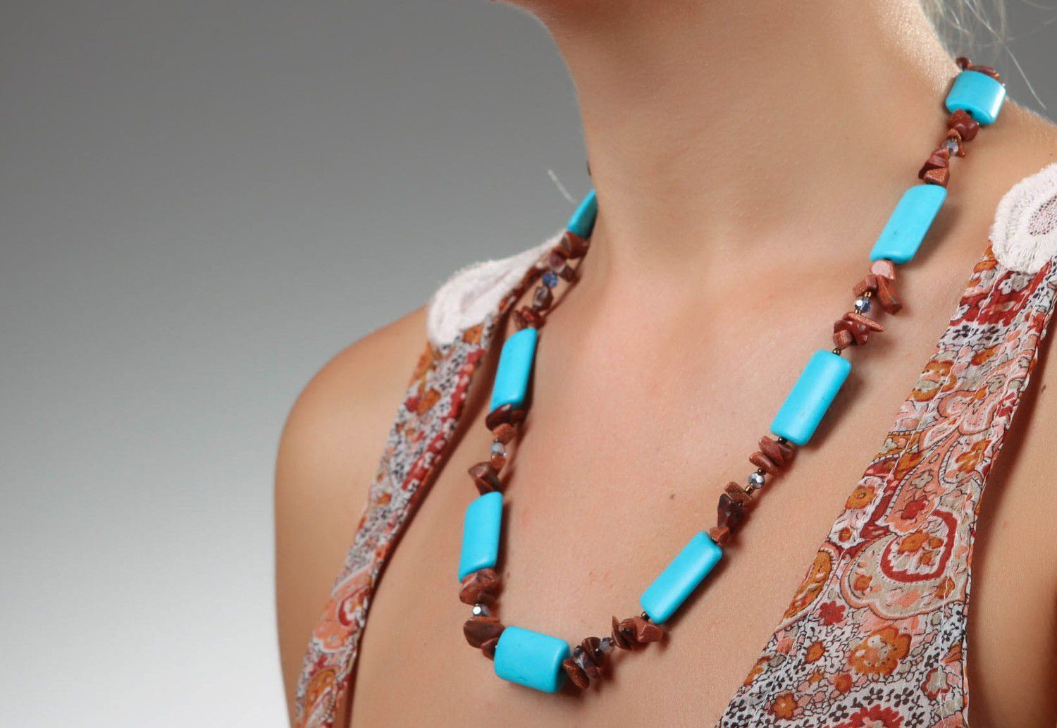 Necklace made of jasper & pressed turquoise photo 5