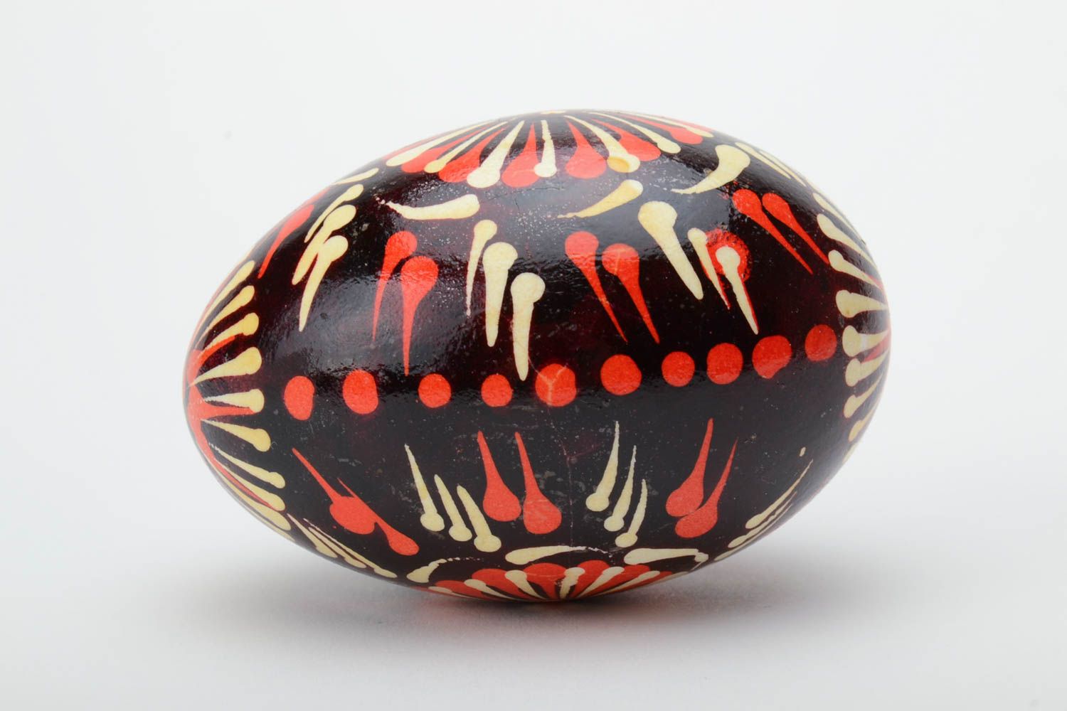 Handmade traditional Easter egg with drop shaped pattern painted in Lemkiv style photo 3