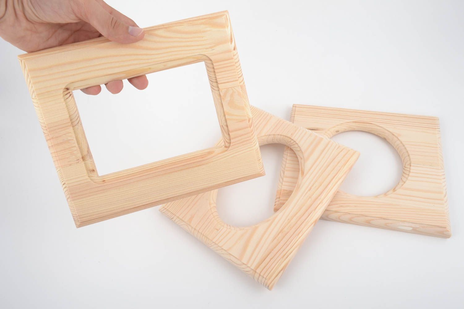 Tres piezas en blanco para creatividad de pino artesanales marcos para fotos  
 foto 5