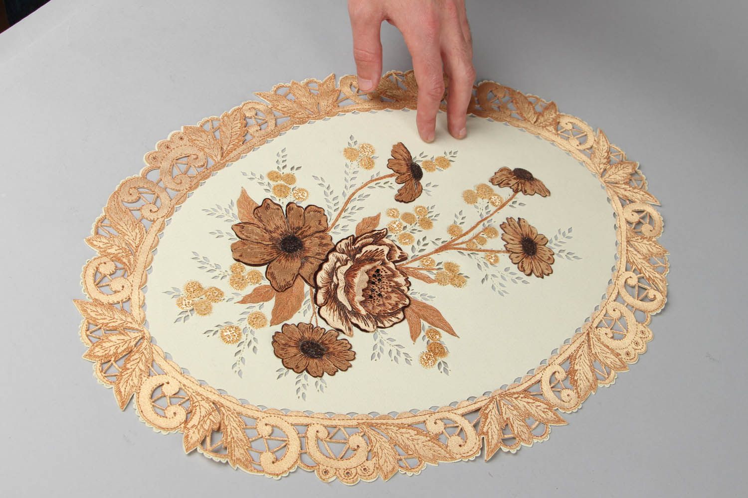 Guardanapo oval painel feito à mão Flores guardanapo decorativo de tecido foto 1