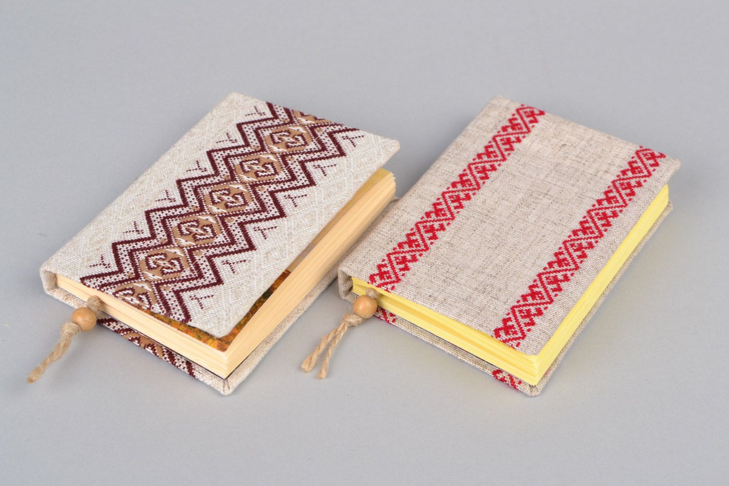 Set of 2 handmade notebooks with soft fabric covers in Ukrainian ethnic style photo 5