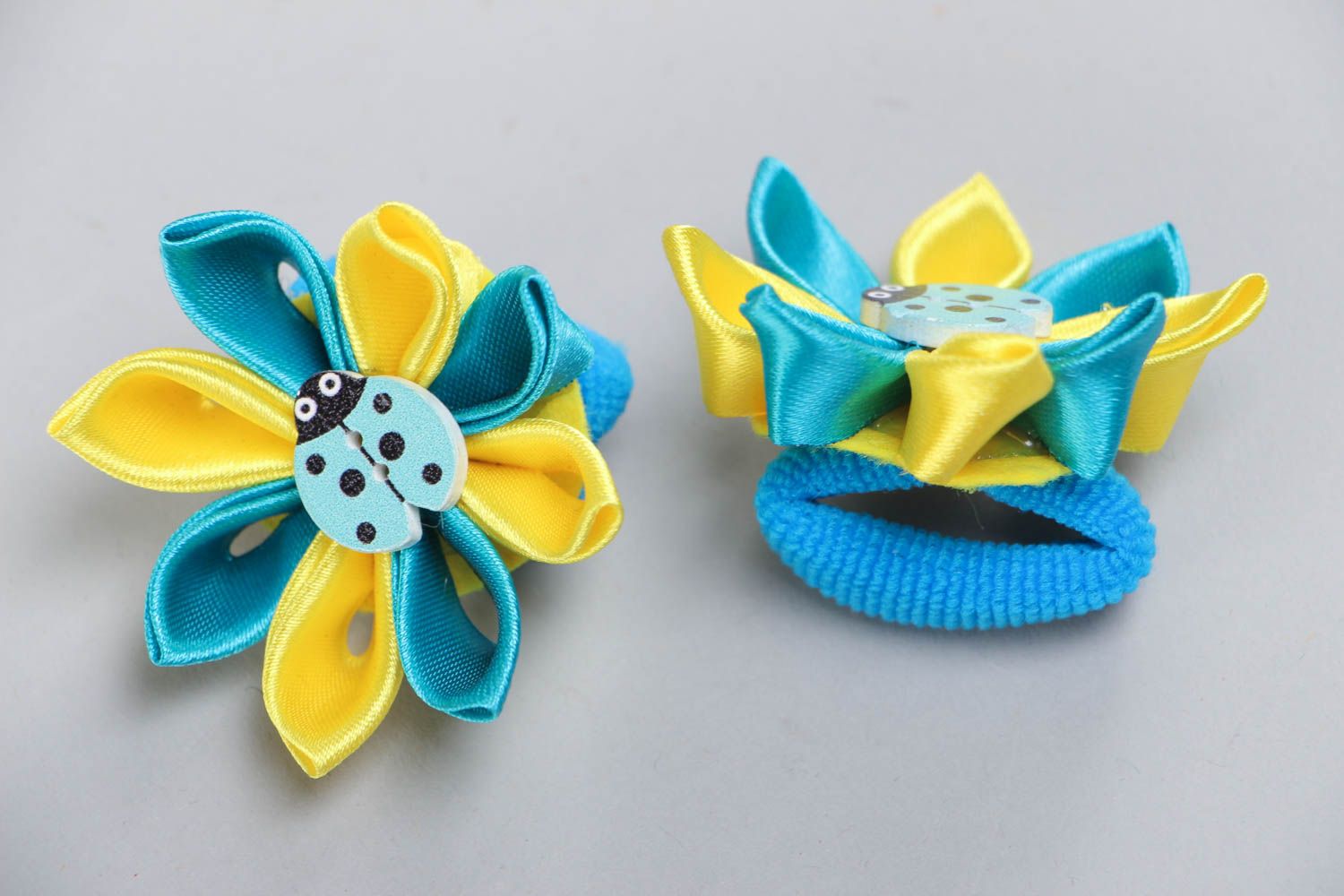Handmade beautiful stylish set of scrunchies with satin flowers 2 pieces photo 3