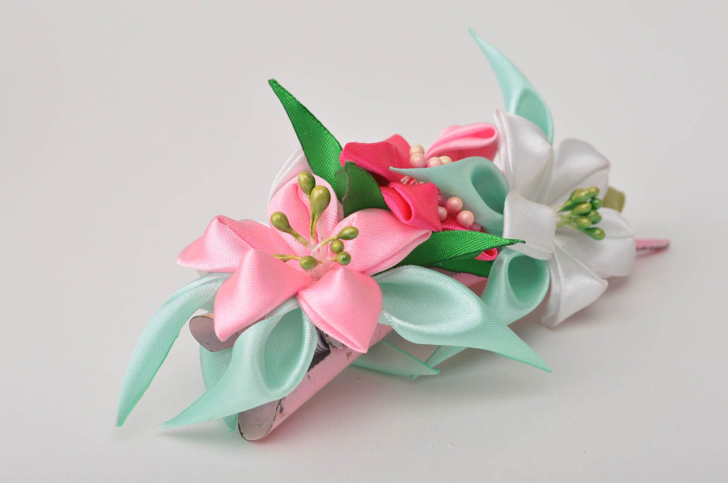 Stylish handmade flower barrette hair clip with flowers elegant hair gift ideas photo 5