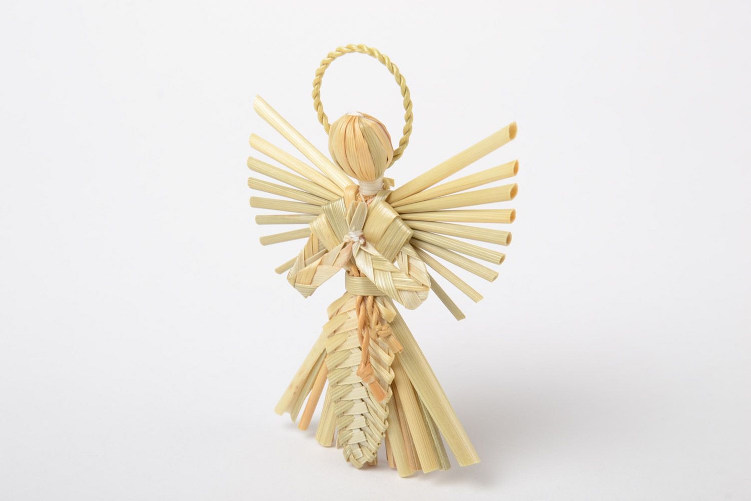 Wall hanging decoration hand made of natural straw in the shape of guardian angel photo 2