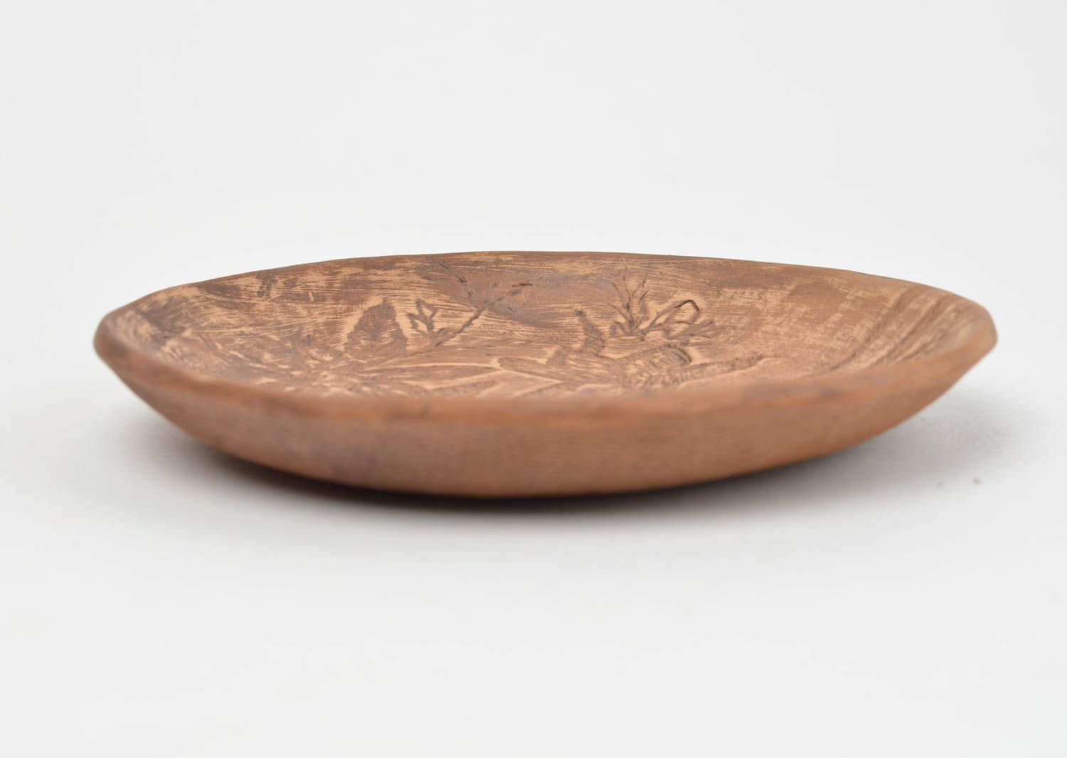 Чайная оригинальная тарелка из красной глины ручной лепки Лесные цветы фото 3