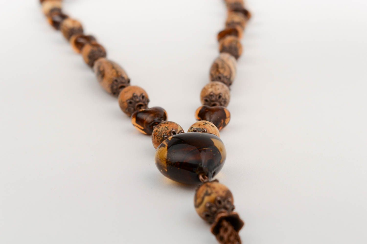 Handmade designer necklace with Venetian glass and natural jasper stone beads photo 2