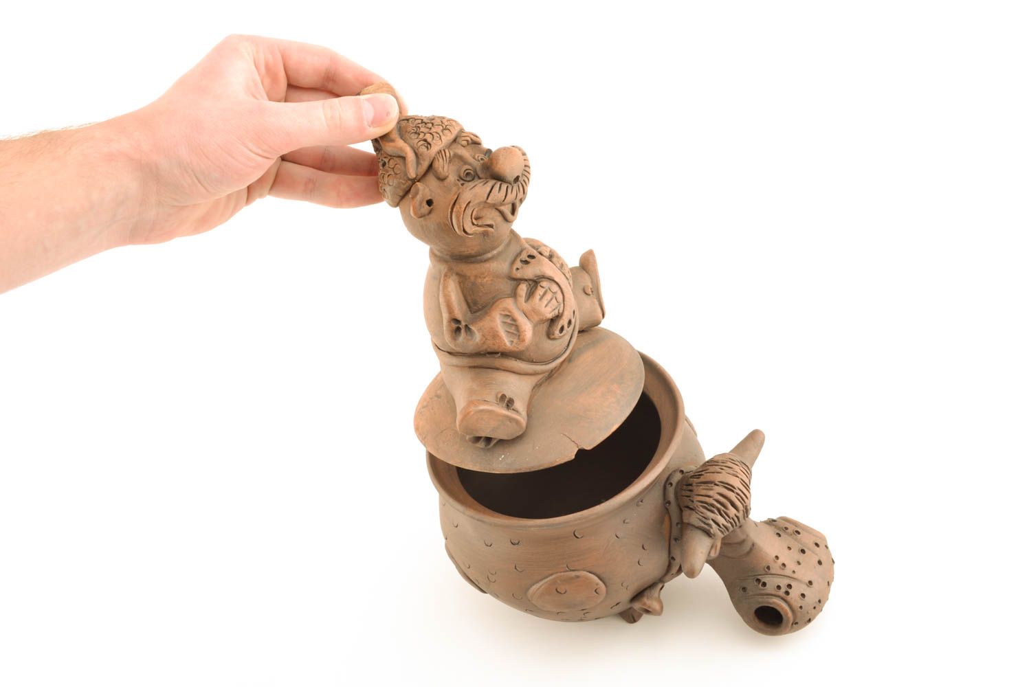 Ceramic sugar bowl with a Cossack figurine photo 1