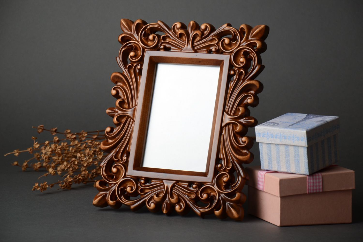 Handmade wooden photo frame with art carving photo 1